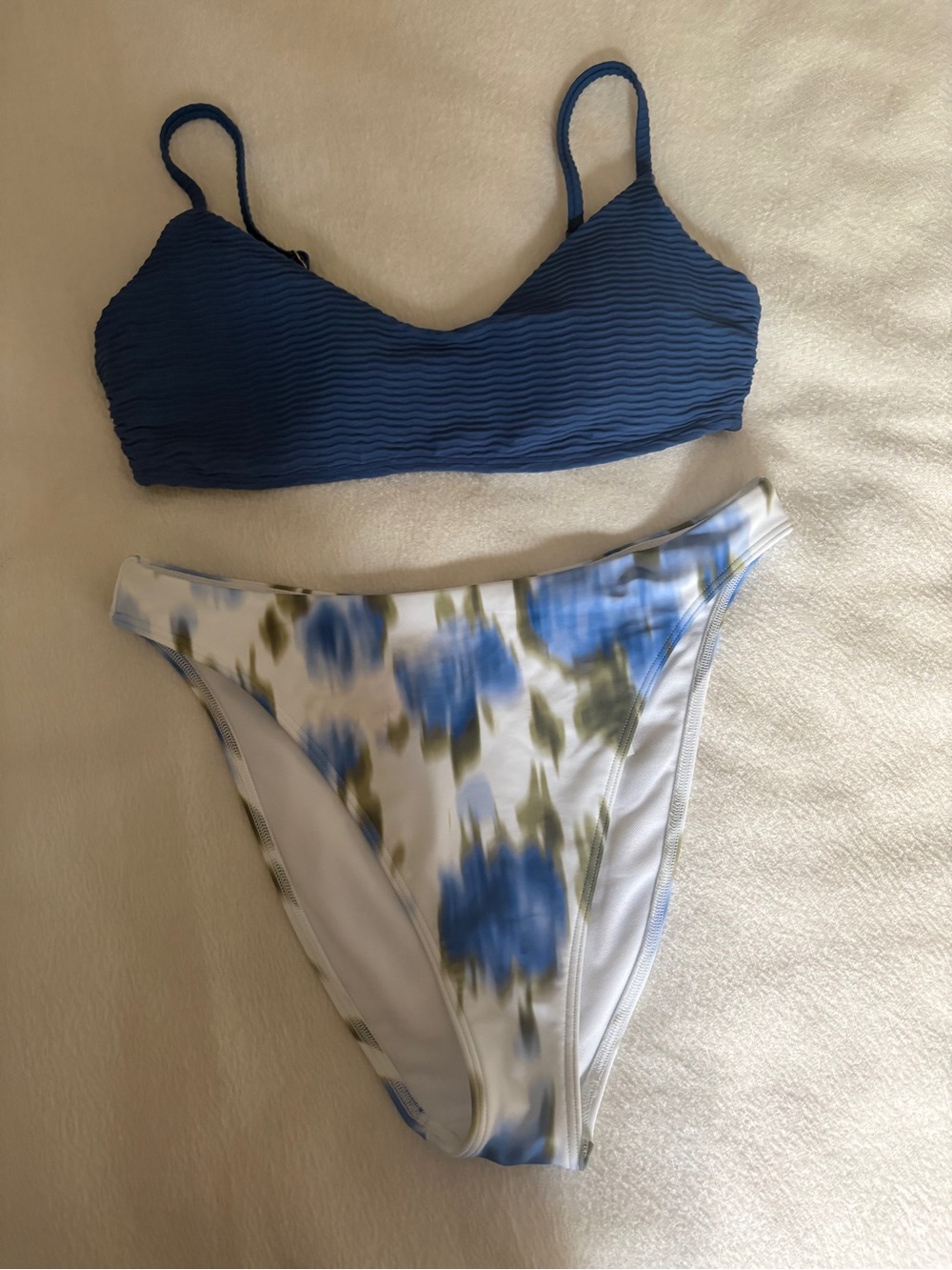 ABERCROMBIE & FITCH Women's Blue Bikini Top & Floral High-Cut Bottom
